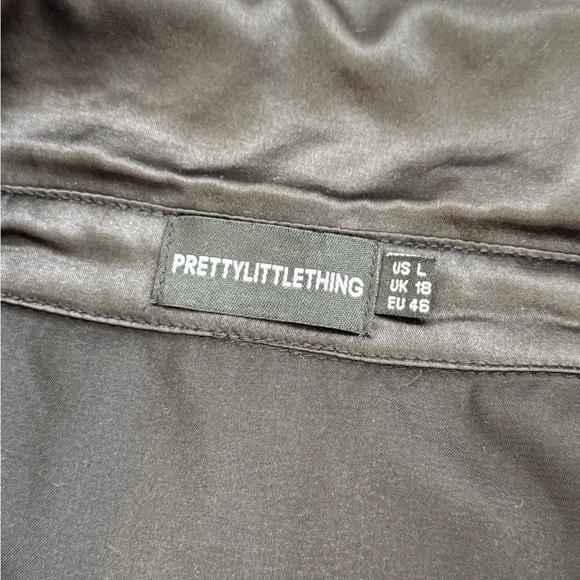 Pretty Little Things Black Satin Shirt Dress | LARGE 🔥CLEAR THE CLOSET - Picture 4 of 6